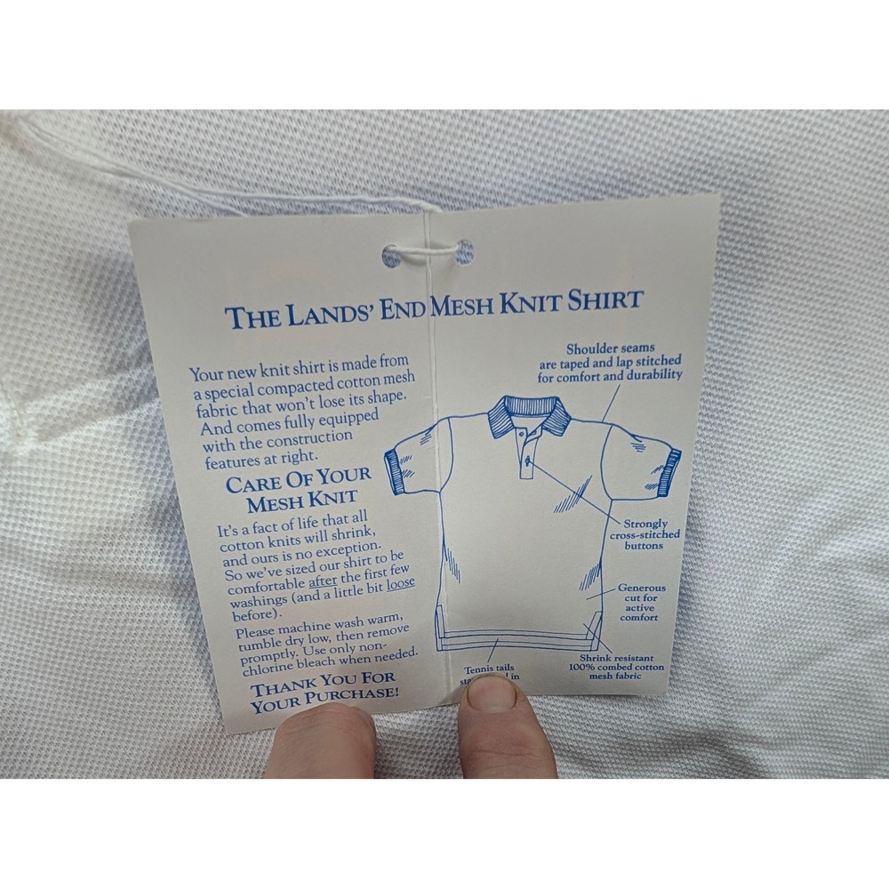 Lands End Mesh Knit Polo Shirt Men's Size L White 100% Cotton Made in USA NWT - Picture 9 of 10